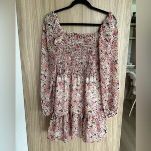 MSK Women's Tiered Ruffle Dress floral Sheer Smocked chest off shoulders medium